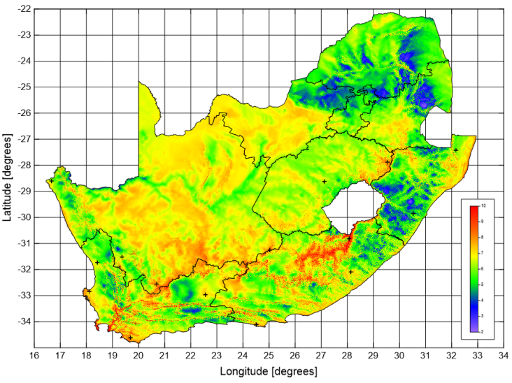 South Africa mean wind speed