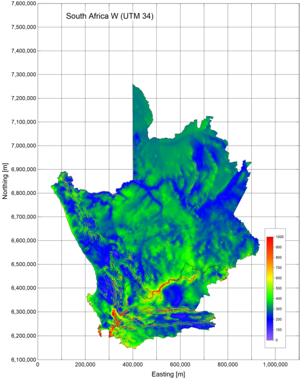 South Africa W mean power density