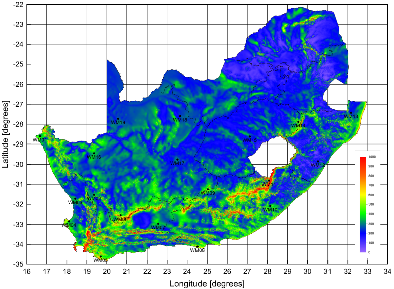 South Africa mean power density