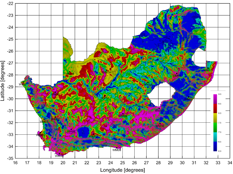 South Africa mean power density