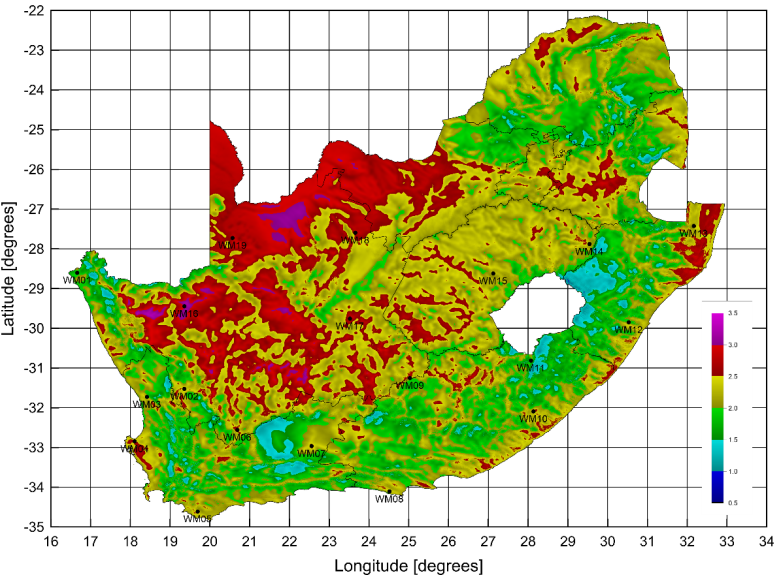 South Africa mean power density