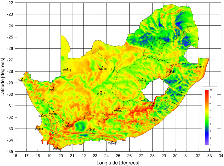 South Africa mean wind speed